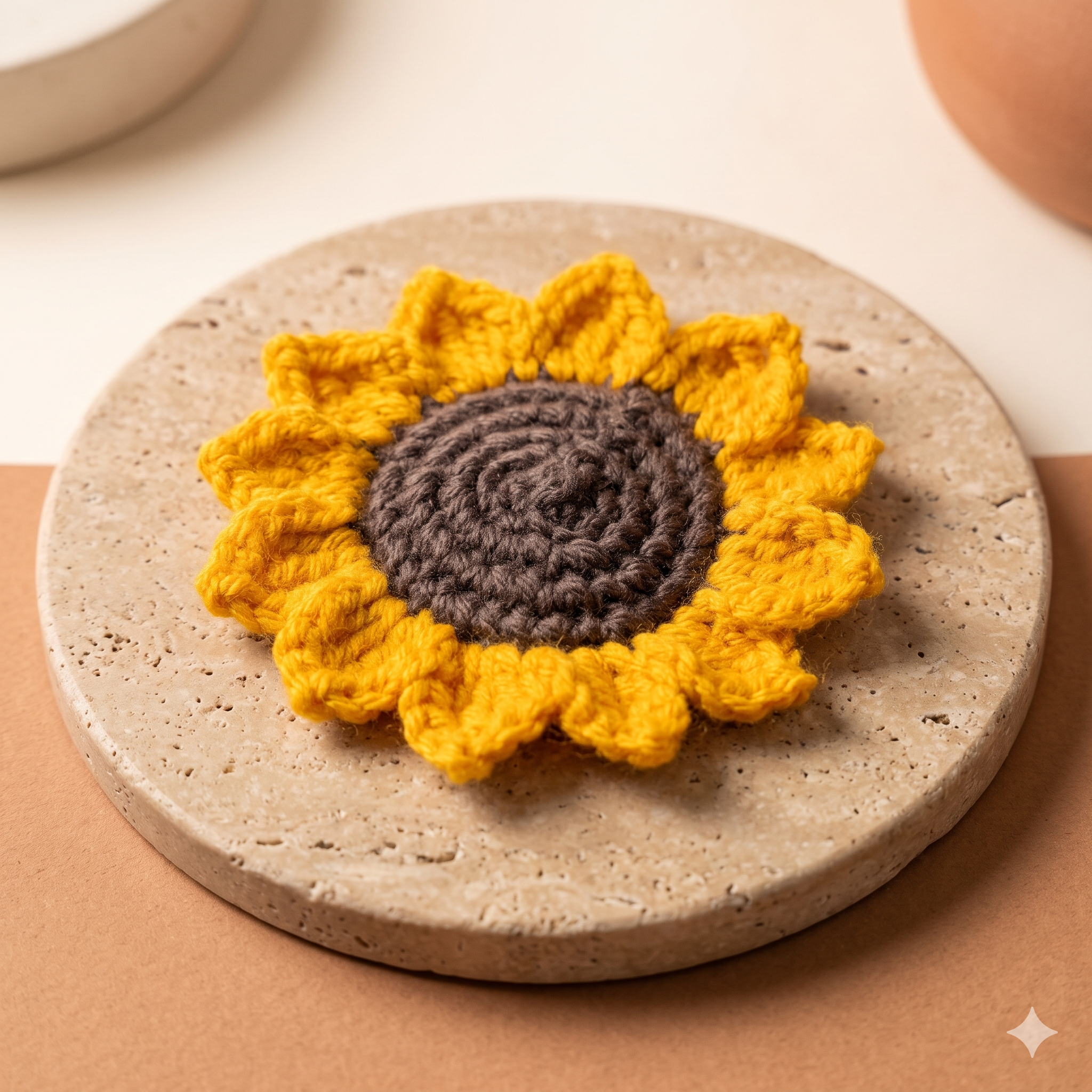 "Sunburst" Handcrafted Crochet Sunflower Coaster (or Mug Rug / Motif Appliqué)