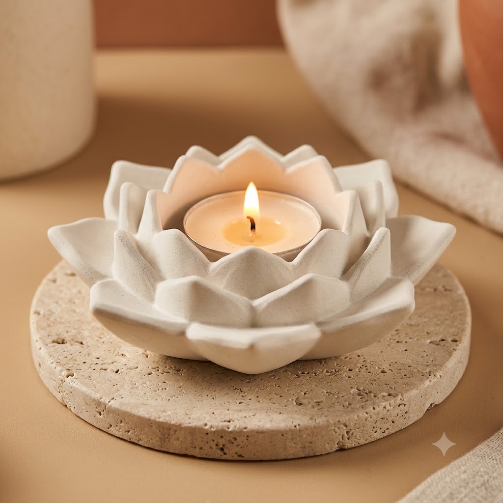 "Padma" Handcrafted Lotus Tealight Candle Holder (or Blooming Diya Stand)